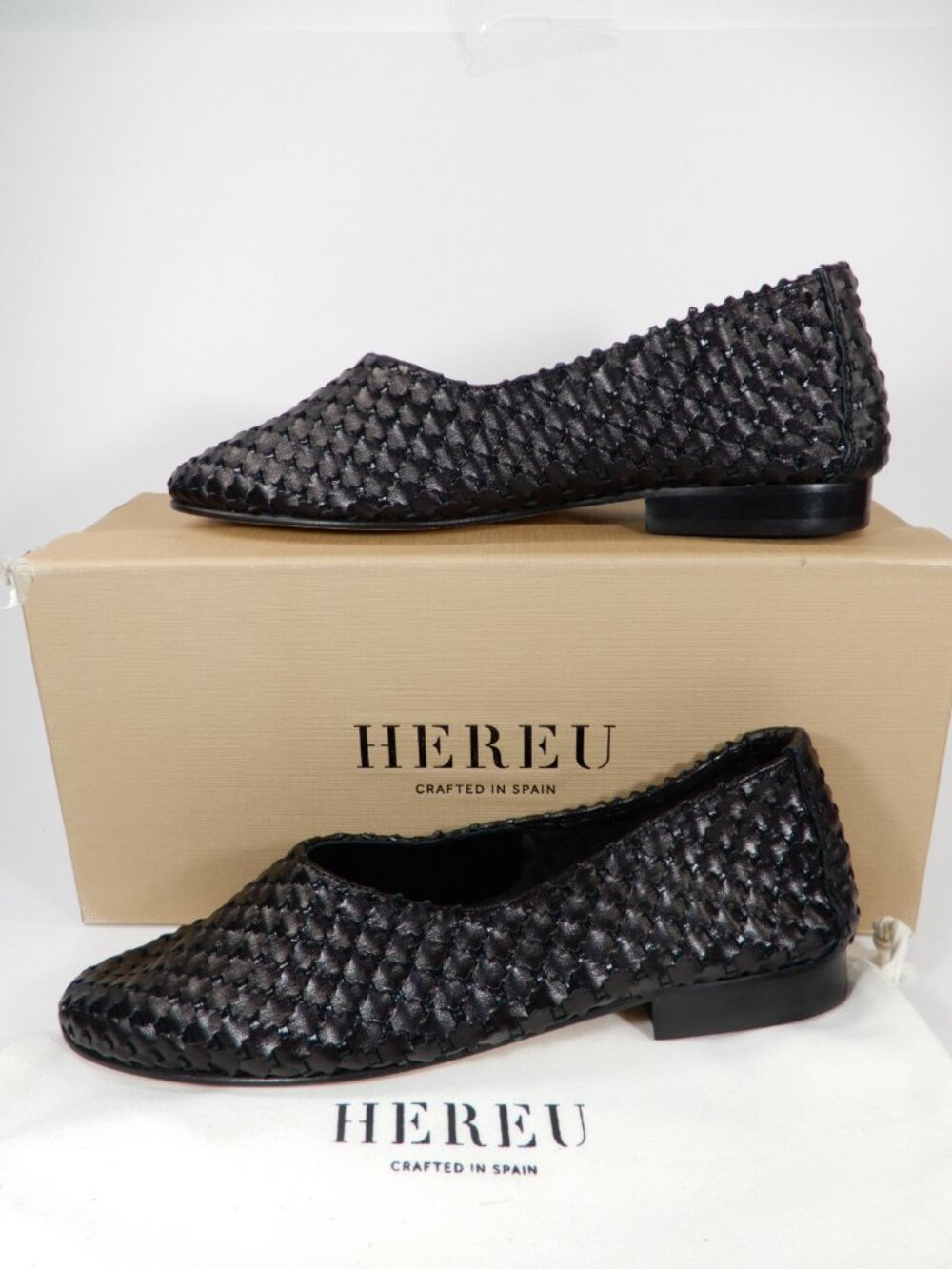HEREU Juliol Ballet Flats Size 5.5 EU 36 Black Woven Leather Slip On NEW $417